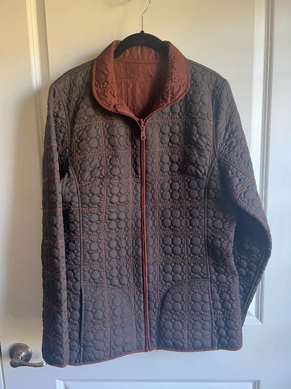 Reversible Brown & Rust Quilted Zip-Up Jacket